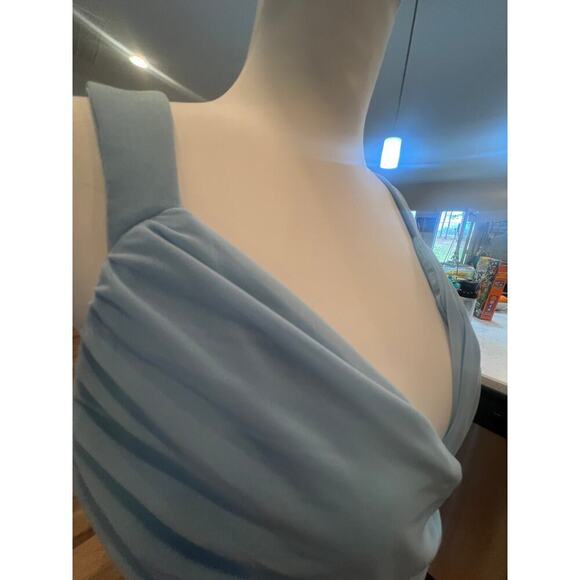 FASHION NWT CHIFFON SCRUNCH BABY BLUE KNEE LENGTH DRESS WOMENS XL - Picture 5 of 10